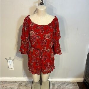 Vibrant Floral Romper with Bell Sleeves